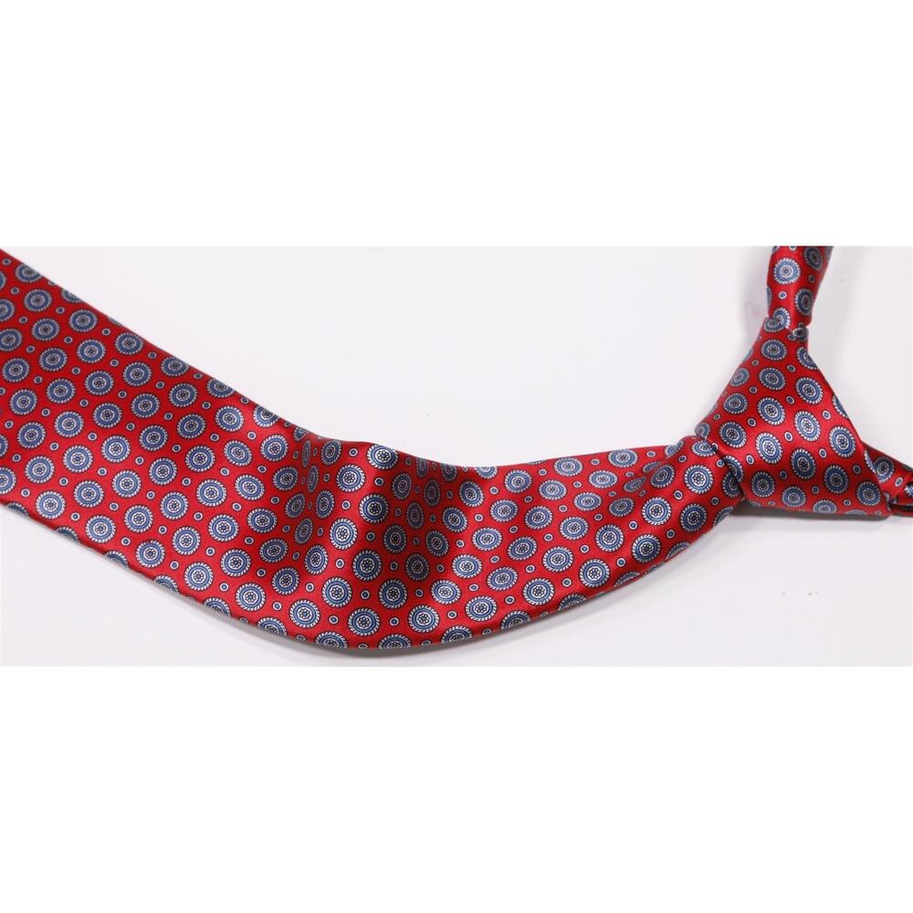 Sulka Red Blue Geometric Print Silk Handmade Necktie Tie